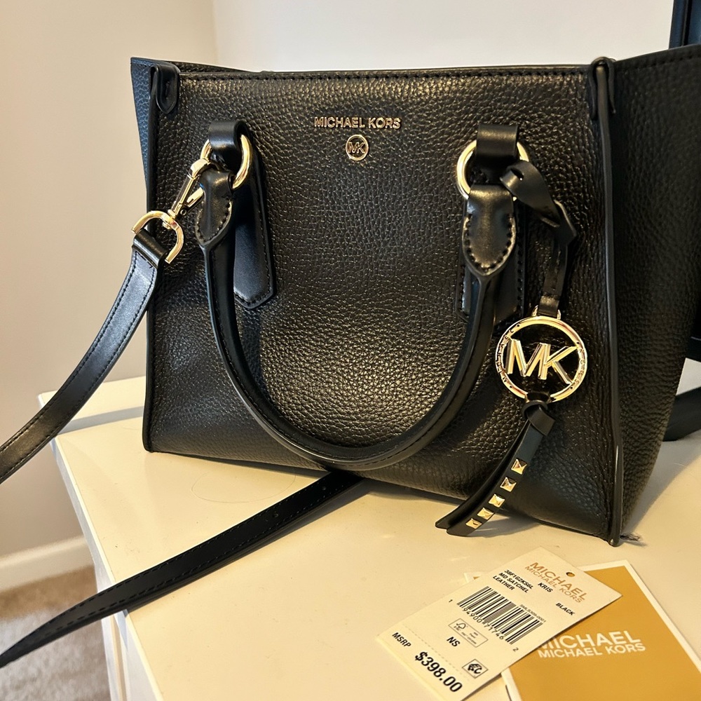 Michael Kora Kris medium satchel tote black leather